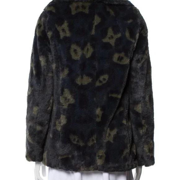 Zadig & Voltaire Miles Leo Green Leopard Faux Fur Coat Size Small - Picture 3 of 3